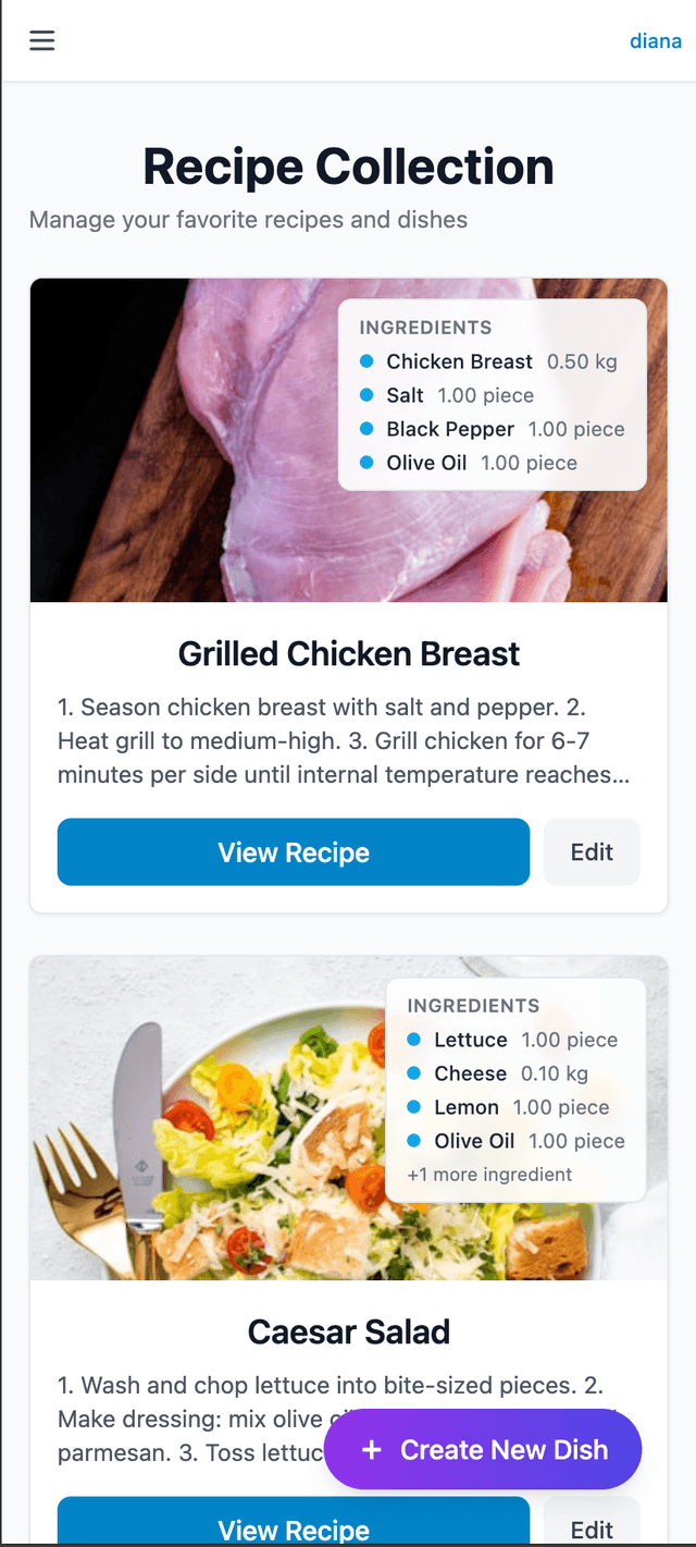 Meal Planner mobile view